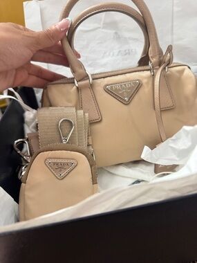 Prada Beige Mini Satchel with Matching Pouch Set